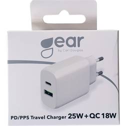 Gear Laddare 220V 1xUSB-C 1xUSB-A 25W 18W Vit