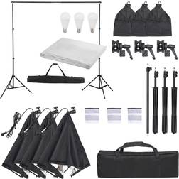 vidaXL Kit de Studio Photo avec Eclairage et Toile de Fond Lumière de Photographie Système de Fond Kit de Support de Fond Sac de Transport