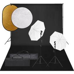 vidaXL Kit de estudio fotográfico con set de luces, fondo y reflector Negro