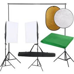 vidaXL Kit de estudio fotográfico con set de luces, fondo y reflector