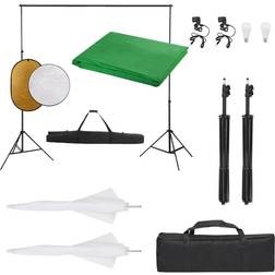 vidaXL Kit de estudio fotográfico con set de luces, fondo y reflector Negro