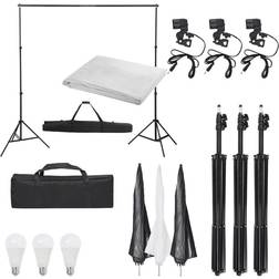 vidaXL Kit de Studio Photo avec Eclairage et Toile de Fond Lumière de Photographie Système de Fond Kit de Support de Fond Sac de Transport