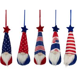 Northlight Patriotic 4th of July Gnome Hanging Ornament 5-piece Set, Blue