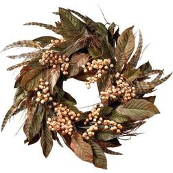 Feather and Berry Wreath, Green