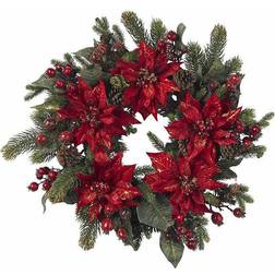 Nearly Natural 24-in. Poinsettia and Berry Wreath, Red
