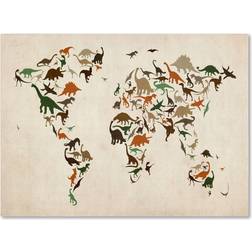 Trademark Fine Art Michael Tompsett 'Dinosaur World Map 2' Canvas 16x24 Inches Wall Decor