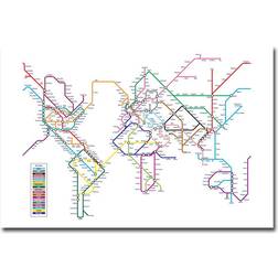 Trademark Fine Art Michael Tompsett 'World Map-Subway' Canvas 16x24 Inches Framed Art