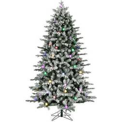 Fraser Hill Farm 7.5' Pre-Lit Flocked White Tail Pine Artificial Snow Snow 7.5 Ft Christmas Tree