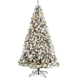 Nearly Natural 9' Flocked West Virginia Fir with White LED Lights Christmas Tree 108"