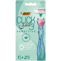 Bic Click 3 Soleil känslig påfyllningsbar rakhyvel för kvinnor, 30 % återvunnet plasthandtag och 3-blads påfyllningar – låda med 1 2