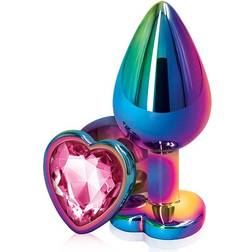 NS Novelties Rear Assets Multi Coloured Heart Metal Butt Plug With Pink Heart Gem