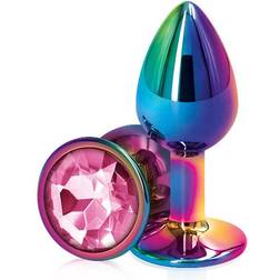 NS Novelties Rear Assets Multi Coloured Metal Butt Plug With Pink Gem Base