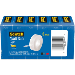 Scotch Wall-Safe Tape, 3/4" Clear, Pack Of 6