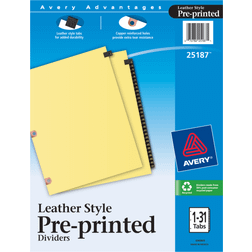 Avery Leather Style Paper Dividers, 31-Tab, Buff with Black Tabs