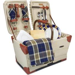 Picnic Time Pioneer Plaid-Accented Tan Basket Beige