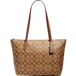 Coach Zip Top Tote in Signature Canvas - Gold/Khaki Saddle 2