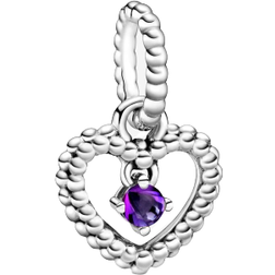 Pandora February Birthstone Heart Dangle Charm - Silver/Purple