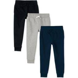 The Children's Place Boy's Uniform Fleece Jogger Pants 3-pack - Black/Smokeb 10/New Navy