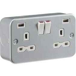 Knightsbridge Metal Clad 13A 2G Switched Socket with Dual USB Charger (2.4A)