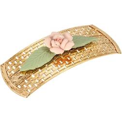 Gold Tone Pink Porcelain Flower Lattice Hair Barrette