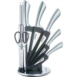 8pc steel knives Acrylic stand, Black Kokkekniv, Brødkniv