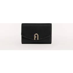 Furla Small black leather wallet with flap, Black.