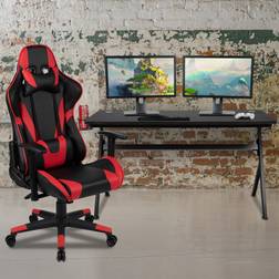 Flash Furniture Optis Gaming Desk and Red/Black Reclining Gaming Chair Set /Cup Holder/Headphone Hook/Removable Mouse Pad Top Management