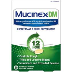 Mucinex DM Expectorant & Cough Suppressant Bi-Layer Tablets, 12-Hour Extended-Release 20pcs Liquid
