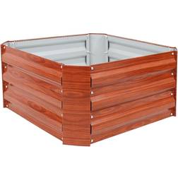 Sunnydaze Decor 24 in. Square Woodgrain Galvanized Raised Bed