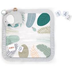 Ingenuity Tapis d'éveil tout confort Petit Eléphant, 12 cartes étapes mensuelles et tableau personnalisable Blanc