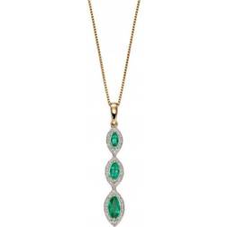 Elements Marquise Drop Pendant Necklace - Gold/Emerald/Diamonds