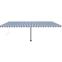 vidaXL Tenda Da Sole Retrattile Manuale Con LED 600x350 cm Blu Bianco 600x350cm