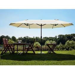 Beliani Parasol De Jardin Double Avec Toile En Tissu Polyester Beige Et Mât En Aluminium Matières Ultra Résistantes Accessoire Idéal Pour Extérieurs