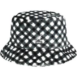 Kangol Faux Fur Check Bucket Stoffhut Fischerhut Damenhut - Schwarzweiß
