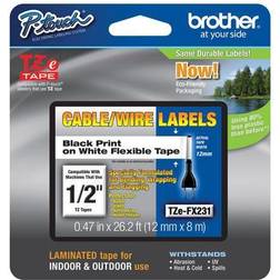 Brother TZE-FX231 Black On White Flexible ID Tape For P-touch Label Printer, 12 mm (0.47') x 8 m (26.20 ft.)