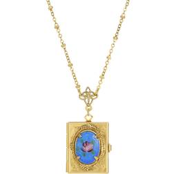 1928 Jewelry Rectangular 4 Way Locket Necklace - Gold/Blue