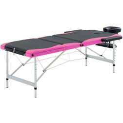 vidaXL Massagetafel inklapbaar 3 zones aluminium zwart en roze