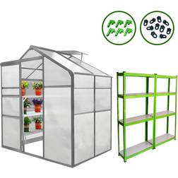 6ft 4ft Greenhouse & 2 Greenhouse Polycarbonate Walk-in Base Option Sliding