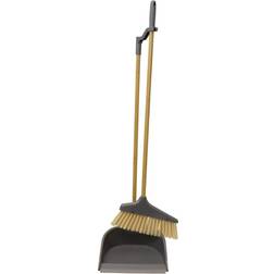 JVL Bamboo Long Handle Dustpan Bristle Brush