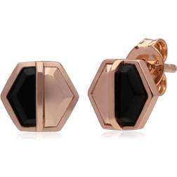 Gemondo Micro Statement Onyx Hexagon Stud Earrings in Rose Plated