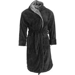 Mens' Harvey James Soft Hooded Fluffy Dressing Gown - Navy/Black