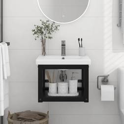 Be Basic Cadre de Lavabo De Salle De Bain Mural Noir 40x38x31 cm Fer