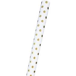 Jam Paper White with Gold Foil Dots Wrapping All Occasion 25 Sq. ft. 1/Pack