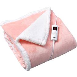 GlamHaus Fleece Heated Throw Blankets Blue, Pink, Brown, Grey, Yellow (160x130cm)