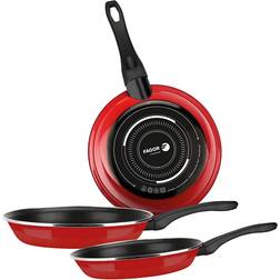 Fagor Set Poêles À Frire Induction 20-24-28 cm Acier Émaillé Rouge Batterie de cuisine