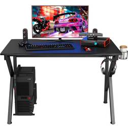 Costway 29.5 in. Black Metal Gaming Desk Gamers Computer E-Sports K-Shaped W/ Cup Holder Hook