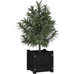 Be Basic Bois de Pin Jardinières d'Extérieur Bacs À Fleurs Pots de Plantes Jardin Balcon Terrasse Patio Arrière-cour Noir 31x31x31 cm