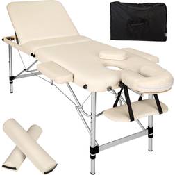 tectake Table de massage 3 zones avec rembourrage de 5cm et châssis en aluminium et rouleaux beige