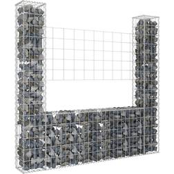 vidaXL U-shape Gabion Basket with 2 Posts Iron Wire Fence Gabion