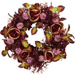 Nearly Natural 22 in. Rose Hydrangea Autumn Wreath